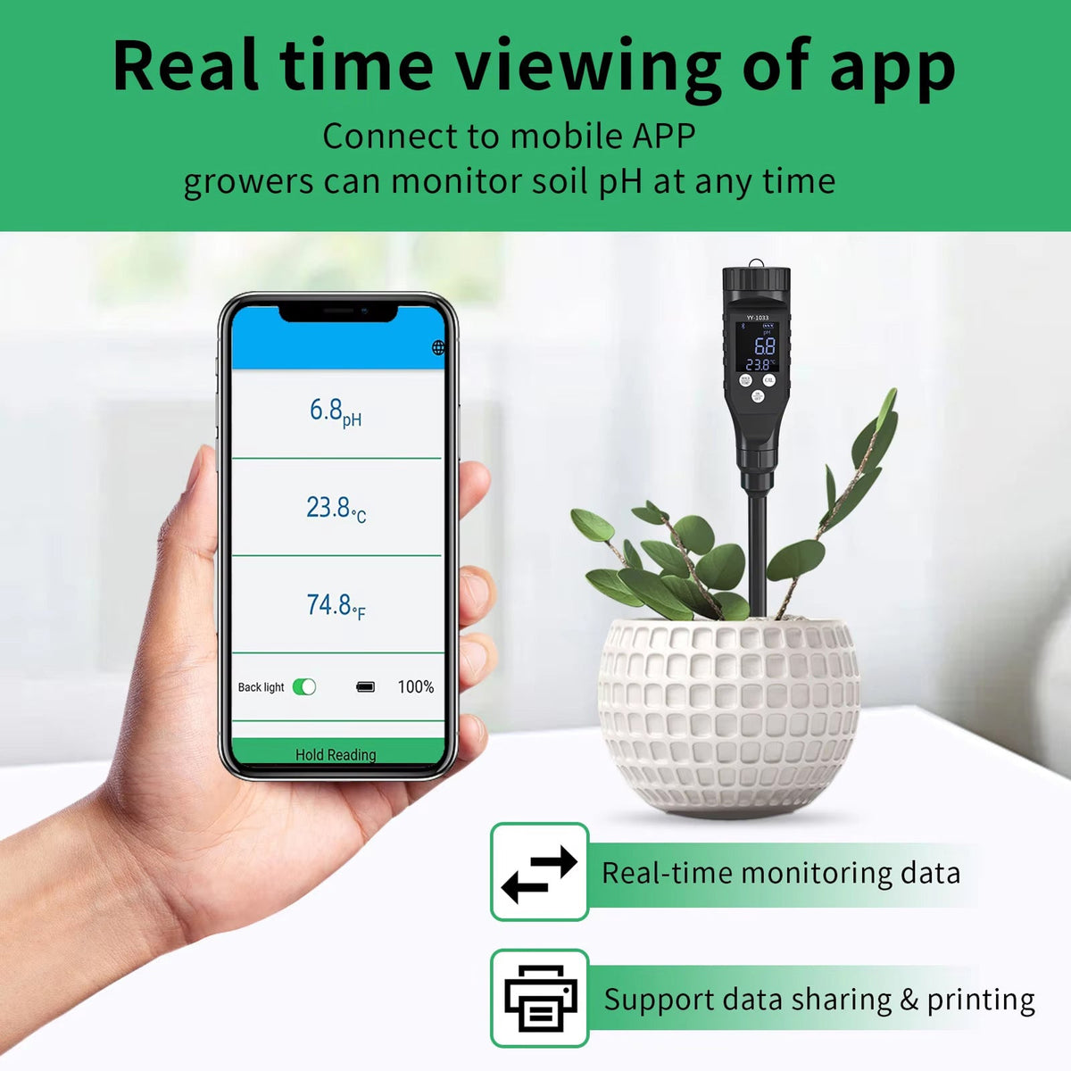 FonaWise Bluetooth Soil pH Meter with Lab-Grade Accuracy