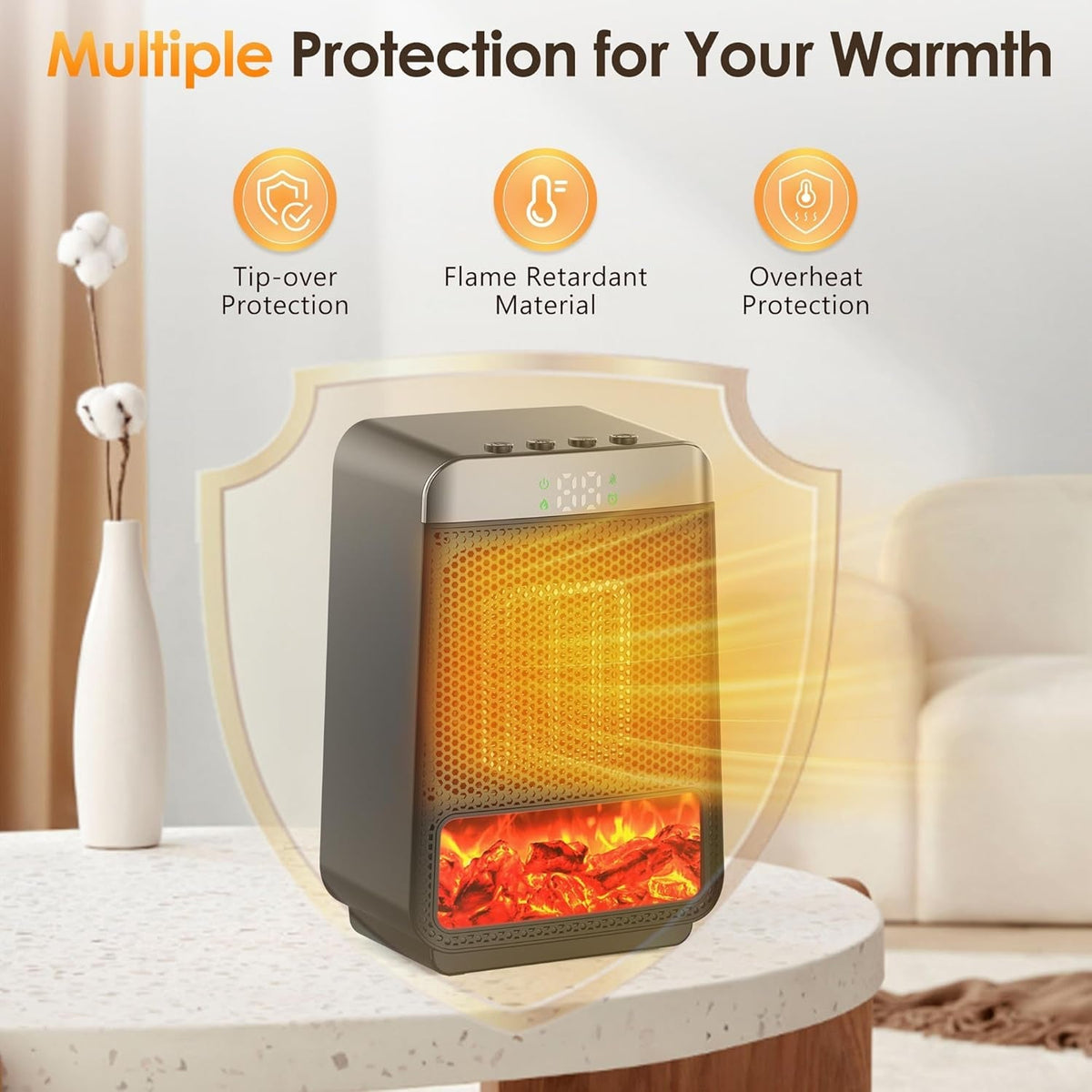 ZoniWarm Portable Heater with 3D Flame Effect